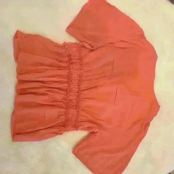 Alya Bright Peach Coral Sleeved Button Down Top Blouse XLarge - Picture 3 of 6